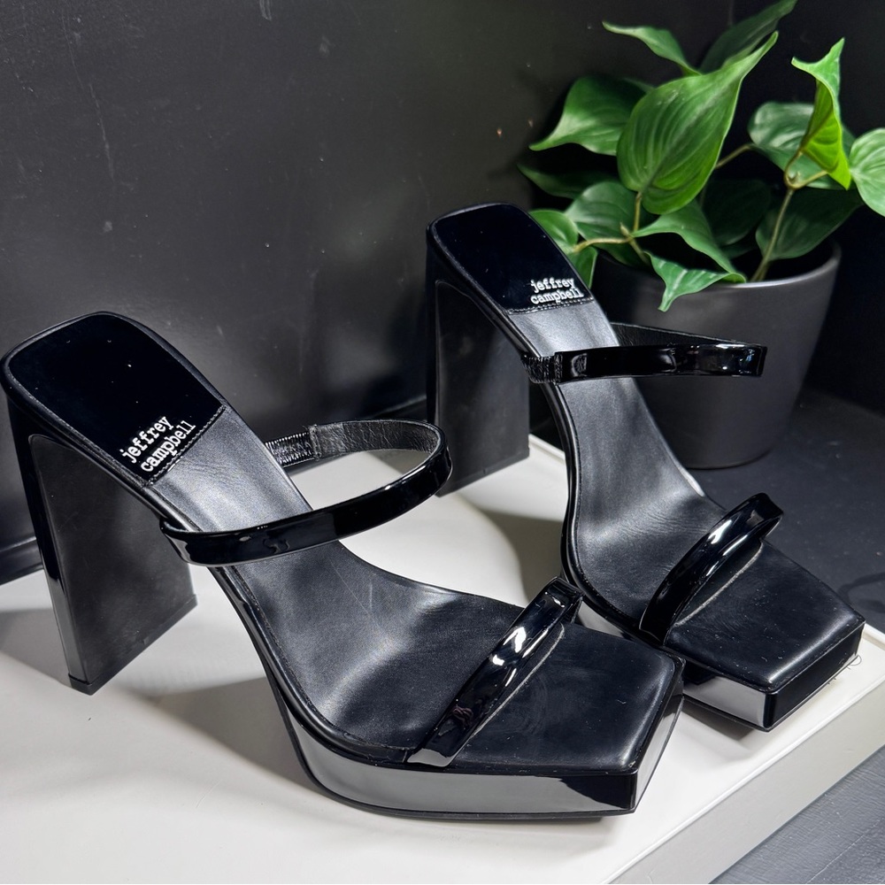 Jeffrey Campbell Black Patent Platform Block Heel Sandals